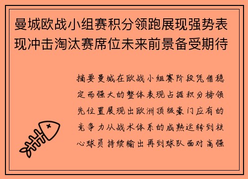 曼城欧战小组赛积分领跑展现强势表现冲击淘汰赛席位未来前景备受期待